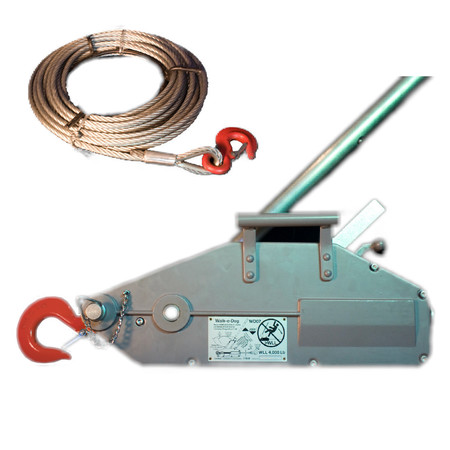 ALL MATERIAL HANDLING AMH Walk-e Dog Grip Hoist with Wire Rope Assembly 5/16X66Ft-2000 Lb WD05-66